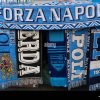 napoli football club scarves for sale from a stall in central naples PXR8JR