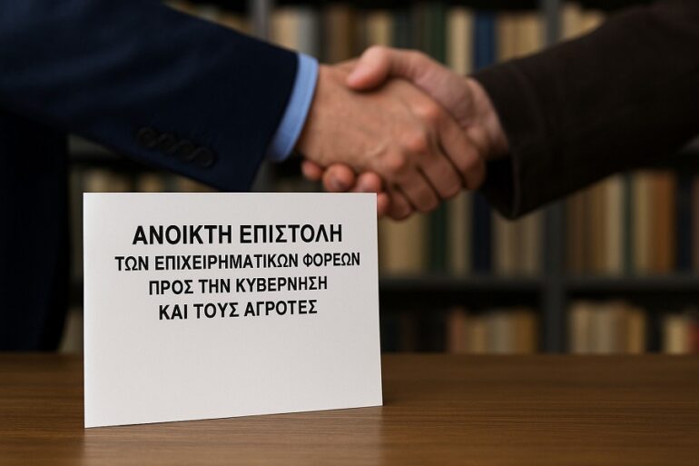 Ανοιχτή επιστολή των επιχειρηματικών φορέων προς την κυβέρνηση και τους αγρότες